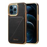 For iPhone 12 Pro Max Denior Oil Wax Leather Electroplating Card Slot Holder Phone Case(Black)