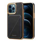 For iPhone 12 Pro Max Denior Oil Wax Leather Electroplating Card Slot Holder Phone Case(Blue)