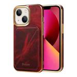 For iPhone 13 Denior Oil Wax Leather Electroplating Card Slot Holder Phone Case(Red)