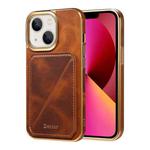 For iPhone 13 Denior Oil Wax Leather Electroplating Card Slot Holder Phone Case(Brown)