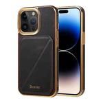 For iPhone 14 Pro Max Denior Oil Wax Leather Electroplating Card Slot Holder Phone Case(Black)