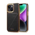 For iPhone 15 Plus Denior Oil Wax Leather Electroplating Card Slot Holder Phone Case(Black)