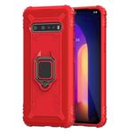 For LG V60 & V60 ThinQ Carbon Fiber Protective Case with 360 Degree Rotating Ring Holder(Red)