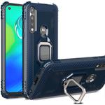 For Motorola Moto G Power Carbon Fiber Protective Case with 360 Degree Rotating Ring Holder(Blue)