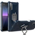 For Sony Xperia 10 II Carbon Fiber Protective Case with 360 Degree Rotating Ring Holder(Blue)
