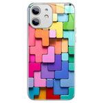 For iPhone 11 Colorful Toy Bricks Pattern Shockproof Glass Phone Case(Silver)