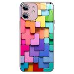 For iPhone 12 Colorful Toy Bricks Pattern Shockproof Glass Phone Case(Pink)