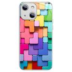 For iPhone 13 Colorful Toy Bricks Pattern Shockproof Glass Phone Case(Silver)