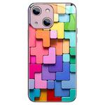 For iPhone 13 Colorful Toy Bricks Pattern Shockproof Glass Phone Case(Pink)