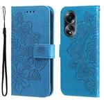 For OPPO A58 4G 7-petal Flowers Embossing Leather Phone Case(Blue)