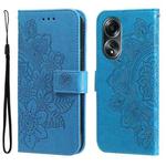 For OPPO A58 4G Seven-petal Flowers Embossing Leather Phone Case(Blue)