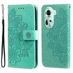 For OPPO Reno11 5G Global Seven-petal Flowers Embossing Leather Phone Case(Green)