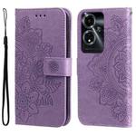 For OPPO A59 5G / A2m 7-petal Flowers Embossing Leather Phone Case(Light Purple)