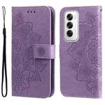 For OPPO Reno12 5G Global Seven-petal Flowers Embossing Leather Phone Case(Light Purple)