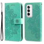 For OPPO Reno12 5G Global Seven-petal Flowers Embossing Leather Phone Case(Green)