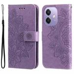 For OPPO A3x 4G / A3x 5G India Seven-petal Flowers Embossing Leather Phone Case(Light Purple)