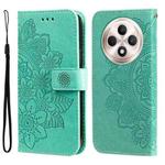 For OPPO Reno12 F 4G Seven-petal Flowers Embossing Leather Phone Case(Green)