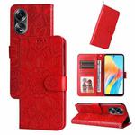 For OPPO A58 4G Embossed Sunflower Leather Phone Case(Red)