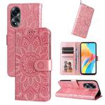 For OPPO A58 4G Embossed Sunflower Leather Phone Case(Rose Gold)