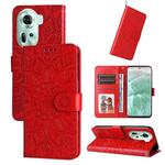 For OPPO Reno11 5G Global Embossed Sunflower Leather Phone Case(Red)