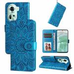 For OPPO Reno11 5G Global Embossed Sunflower Leather Phone Case(Blue)