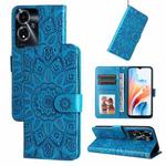For OPPO A59 5G / A2m Embossed Sunflower Leather Phone Case(Blue)