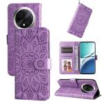 For OPPO A3 Pro 5G Embossed Sunflower Leather Phone Case(Purple)