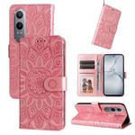 For OPPO K12x Embossed Sunflower Leather Phone Case(Rose Gold)