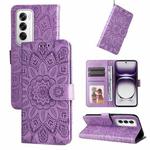 For OPPO Reno12 5G Global Embossed Sunflower Leather Phone Case(Purple)