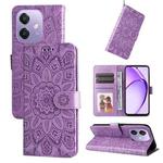 For OPPO A3x 4G / A3x 5G India Embossed Sunflower Leather Phone Case(Purple)