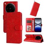 For OPPO Find X8 Pro Embossed Sunflower Leather Phone Case(Red)
