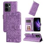 For OPPO Reno13 F 4G / 5G Embossed Sunflower Leather Phone Case(Purple)