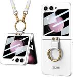 For Samsung Galaxy Z Flip5 GKK Ultra-thin PC Full Coverage Ring Holder Phone Case with Strap(Silver)