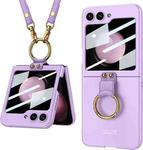 For Samsung Galaxy Z Flip5 GKK Ultra-thin PC Full Coverage Ring Holder Phone Case with Strap(Purple)