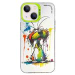 For iPhone 14 Double Layer Color Silver Series Animal Oil Painting Phone Case(Green Dog)