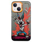 For iPhone 14 Double Layer Color Silver Series Animal Oil Painting Phone Case(Gesture Rabbit)