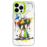 For iPhone 14 Pro Double Layer Color Silver Series Animal Oil Painting Phone Case(Green Dog)