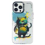 For iPhone 14 Pro Double Layer Color Silver Series Animal Oil Painting Phone Case(Angry Cat)
