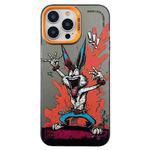 For iPhone 14 Pro Double Layer Color Silver Series Animal Oil Painting Phone Case(Gesture Rabbit)