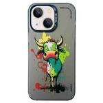 For iPhone 13 Double Layer Color Silver Series Animal Oil Painting Phone Case(Zodiac Ox)