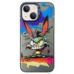For iPhone 13 Double Layer Color Silver Series Animal Oil Painting Phone Case(Big Eyed Bunny)