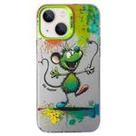 For iPhone 13 Double Layer Color Silver Series Animal Oil Painting Phone Case(Happy Mouse)