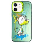 For iPhone 12 Double Layer Color Silver Series Animal Oil Painting Phone Case(White Dog)