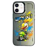 For iPhone 12 Double Layer Color Silver Series Animal Oil Painting Phone Case(Duck Rush)