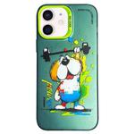 For iPhone 12 Double Layer Color Silver Series Animal Oil Painting Phone Case(Weightlifting Dog)