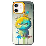 For iPhone 12 Double Layer Color Silver Series Animal Oil Painting Phone Case(Big Face Cat)