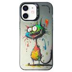 For iPhone 12 Double Layer Color Silver Series Animal Oil Painting Phone Case(Big Eyed Cat)