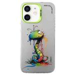 For iPhone 12 Double Layer Color Silver Series Animal Oil Painting Phone Case(Zodiac Snake)