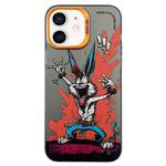 For iPhone 12 Double Layer Color Silver Series Animal Oil Painting Phone Case(Gesture Rabbit)