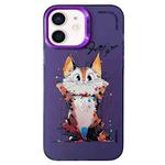 For iPhone 11 Double Layer Color Silver Series Animal Oil Painting Phone Case(Cuddle Cat)